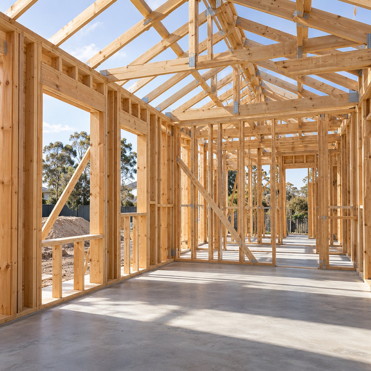 Timber house frame under construction
